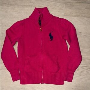 POLO RALPH LAUREN sweater Girls Kids Pink Full Zip Big Pony Logo Sz 5